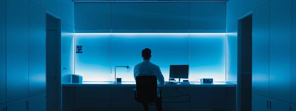a sleek, high-tech data recovery lab in kingsley showcases an adept technician meticulously analysing a high-capacity hard drive within a pristine cleanroom environment, illuminated by focused, cool-toned lighting to highlight the precision tools and advanced diagnostic equipment surrounding them.